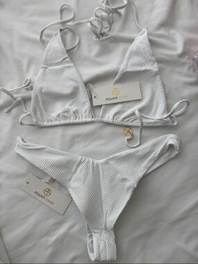 Poema White Textured Triangle Bikini
